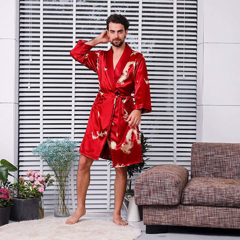 Single Piece Long Sleeved Nightgown Men's Bathrobe