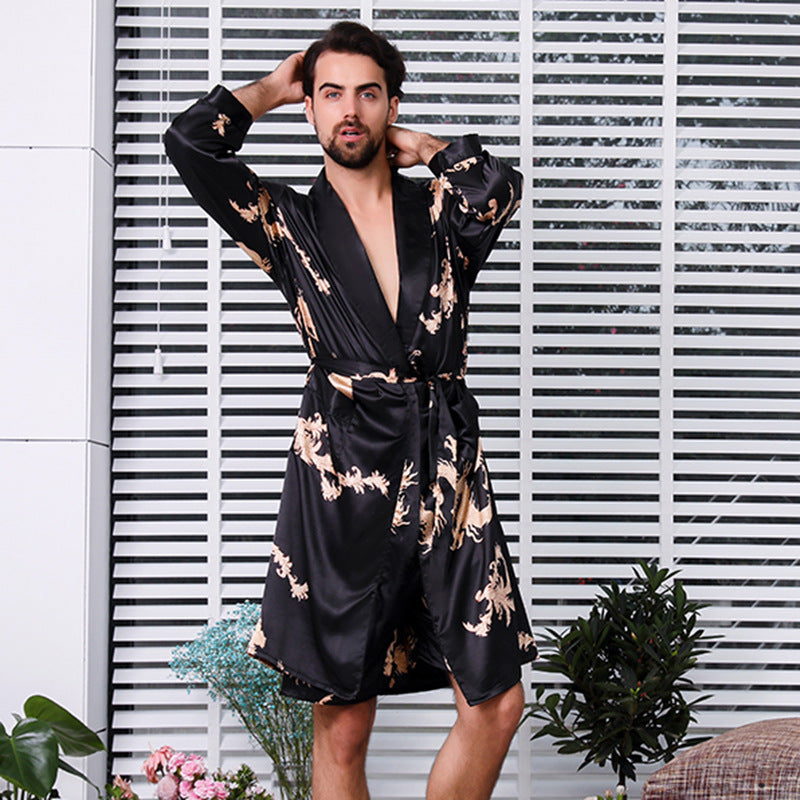 Single Piece Long Sleeved Nightgown Men's Bathrobe