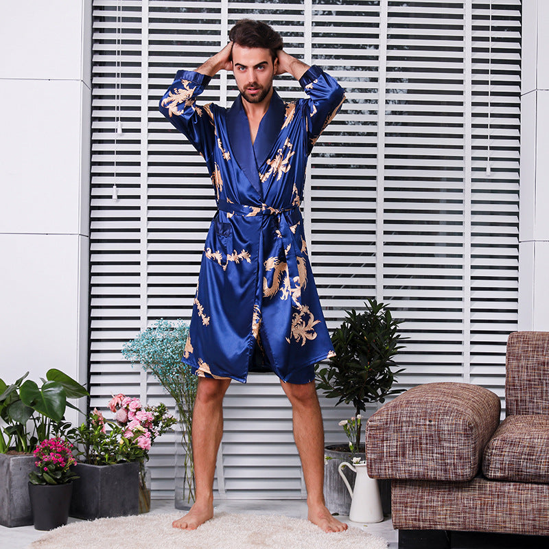 Single Piece Long Sleeved Nightgown Men's Bathrobe