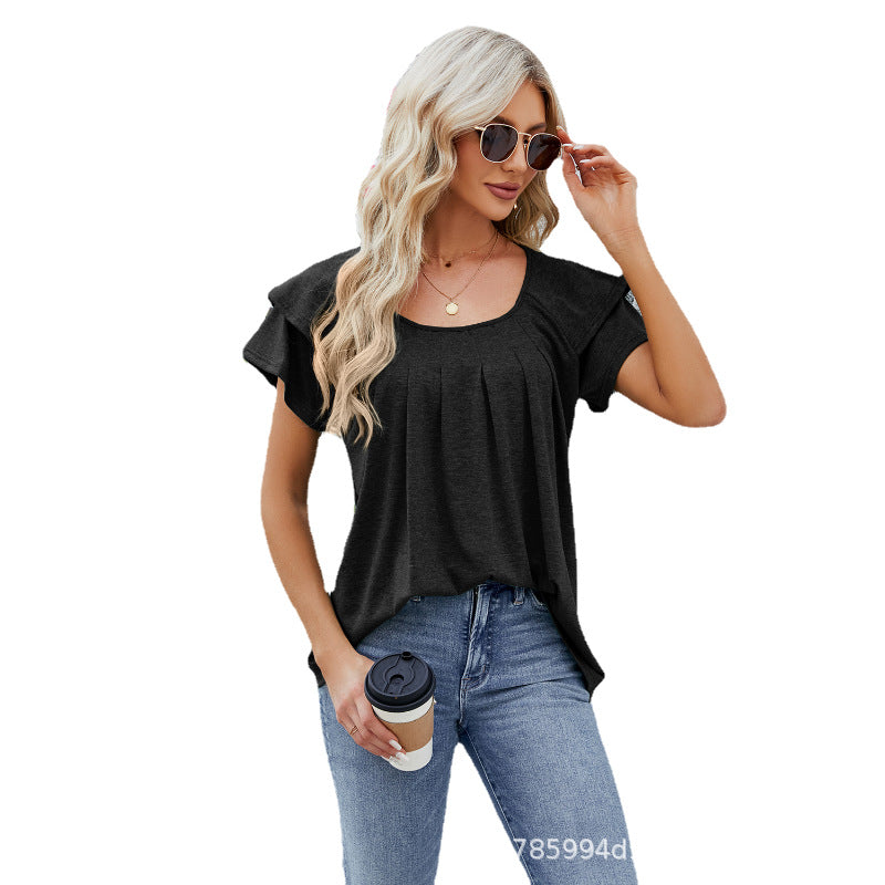 Round Neck Loose Short Sleeves T-shirt Top For Women