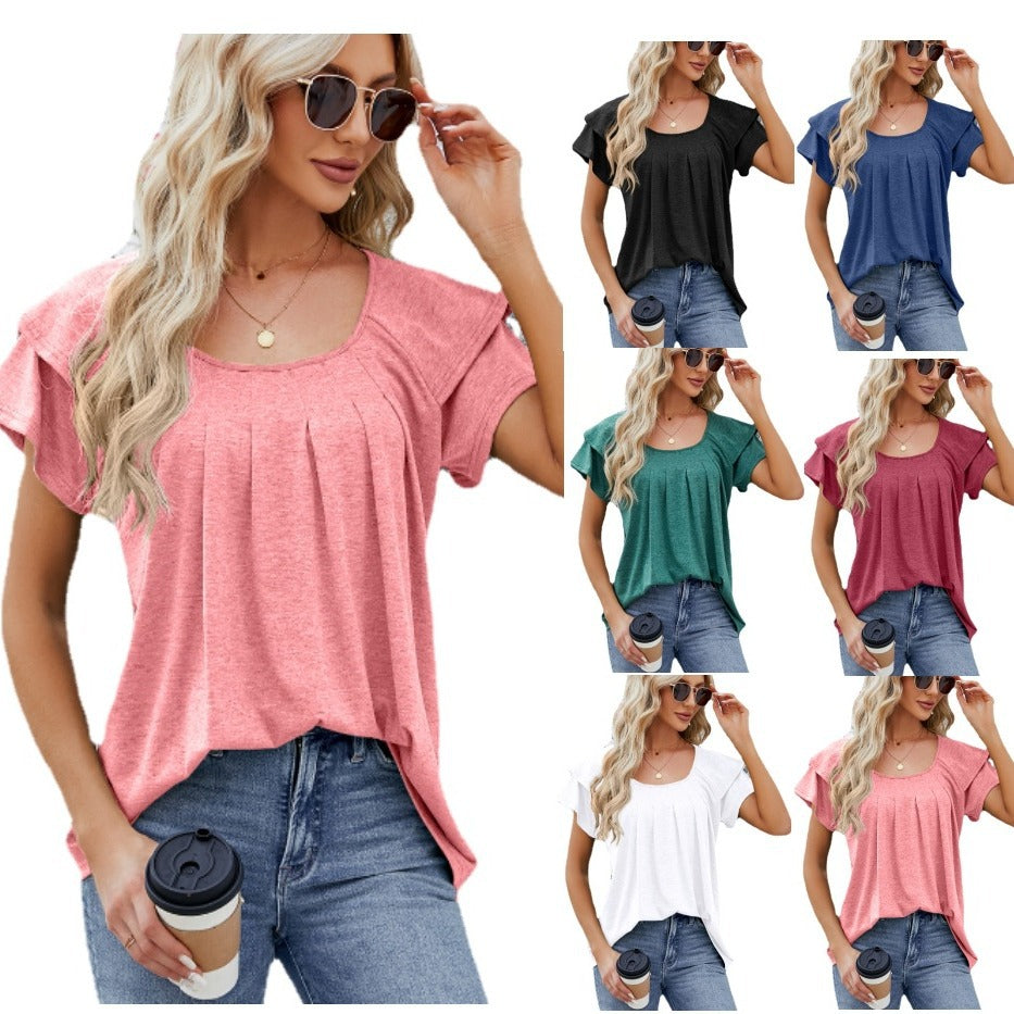 Round Neck Loose Short Sleeves T-shirt Top For Women