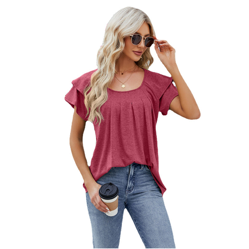 Round Neck Loose Short Sleeves T-shirt Top For Women