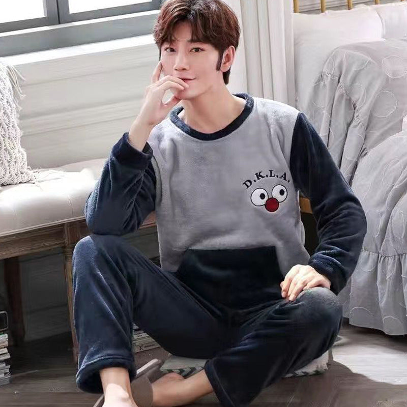 Autumn And Winter Men's Pajamas Coral Fleece Thickened Warm