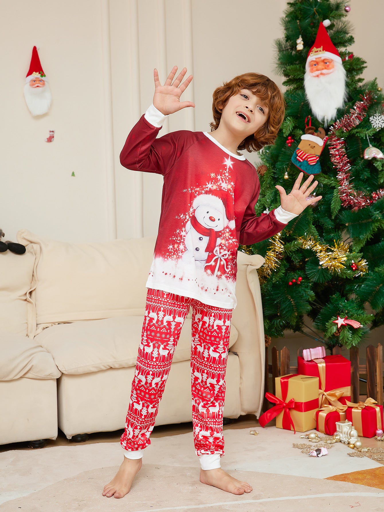 New Snowman Scarf Parent-child Christmas Pajamas Pajamas Set