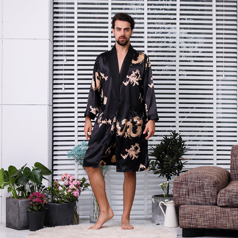 Single Piece Long Sleeved Nightgown Men's Bathrobe